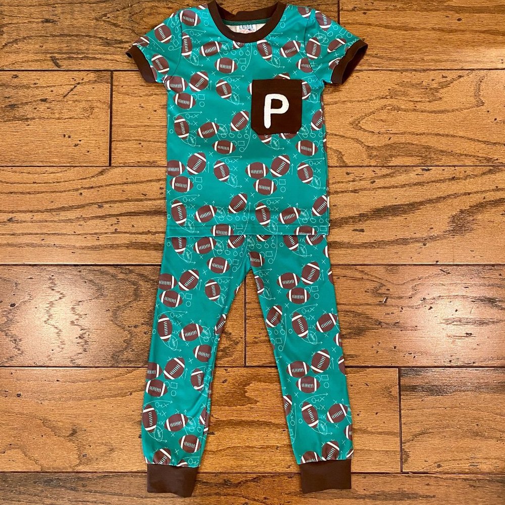 4T “P” Monogram Initial Generic Boutique Football 2pc pjs Lures & Lace